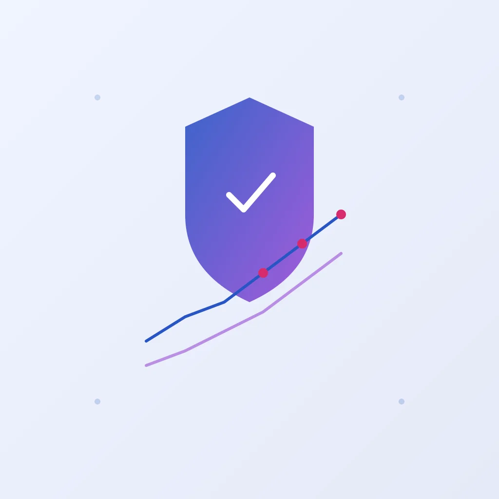 Escudo digital con gráficos de tendencia ascendente